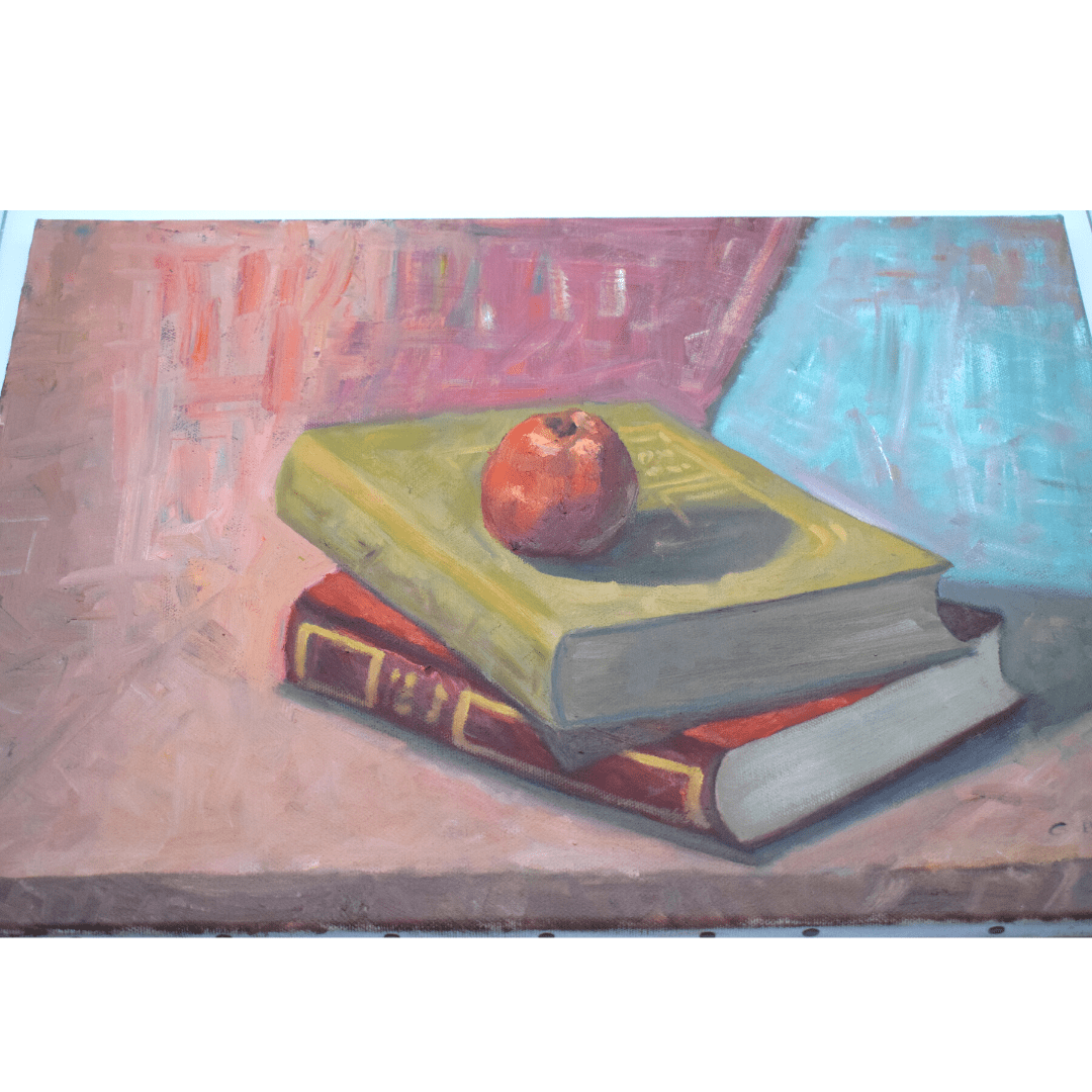 1 Óleo Libros con Manzana